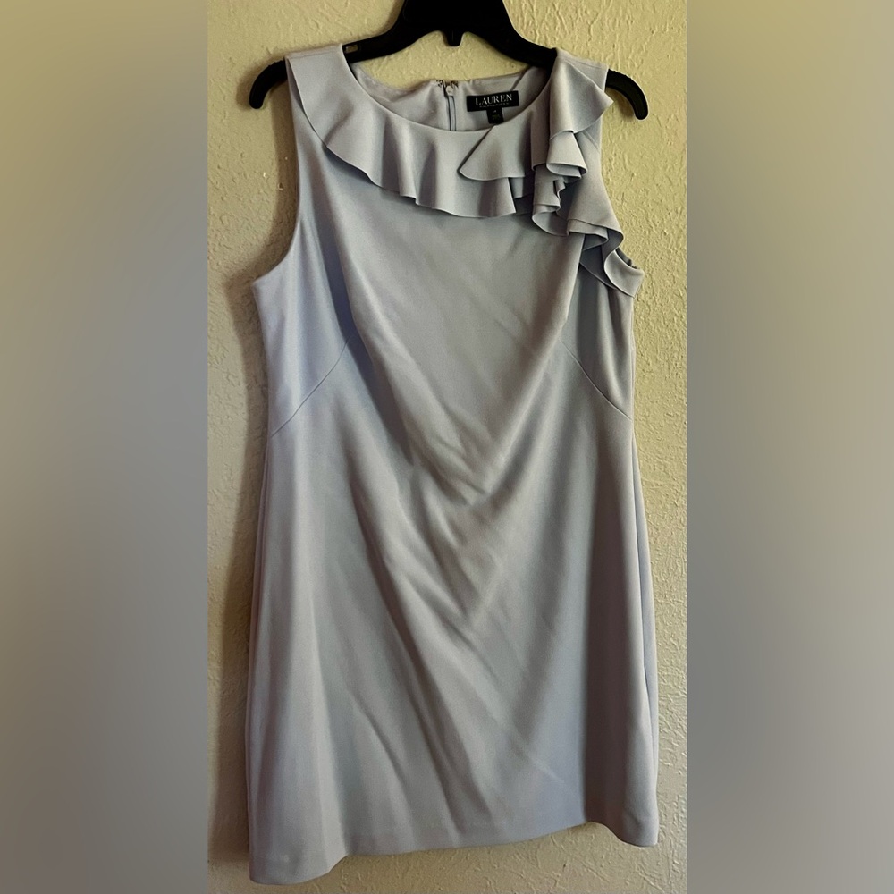Ralph Lauren lavender Ruffle Neckline Dress. NWT. size 14